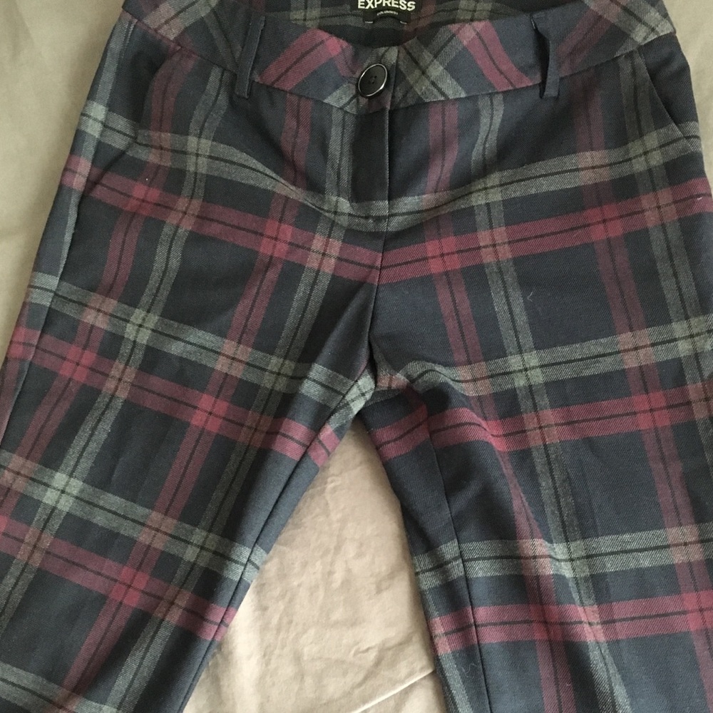 Express Columnist Purple and Black Plaid Work Pant